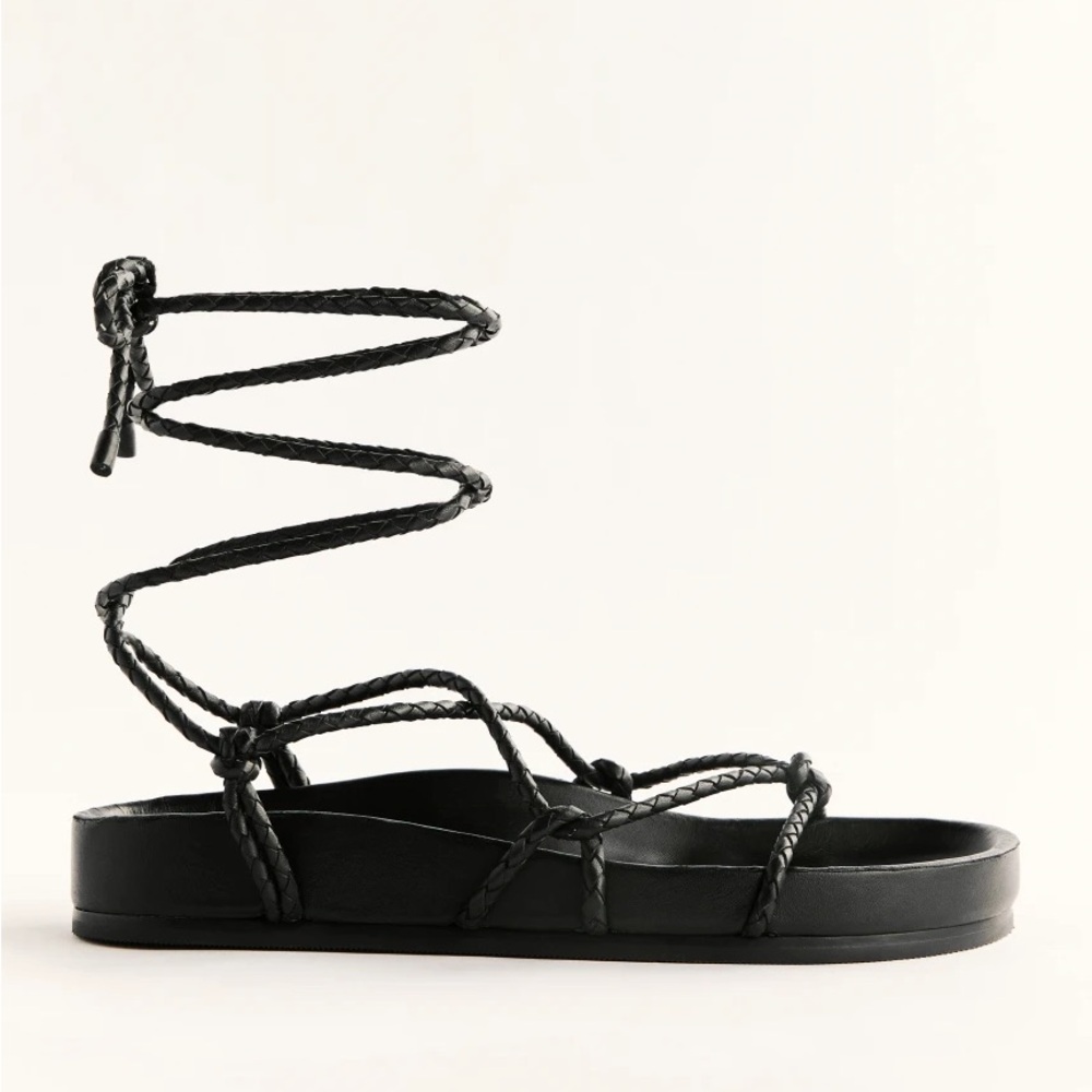 Reformation Margaux Black Leather Sandal Size 9